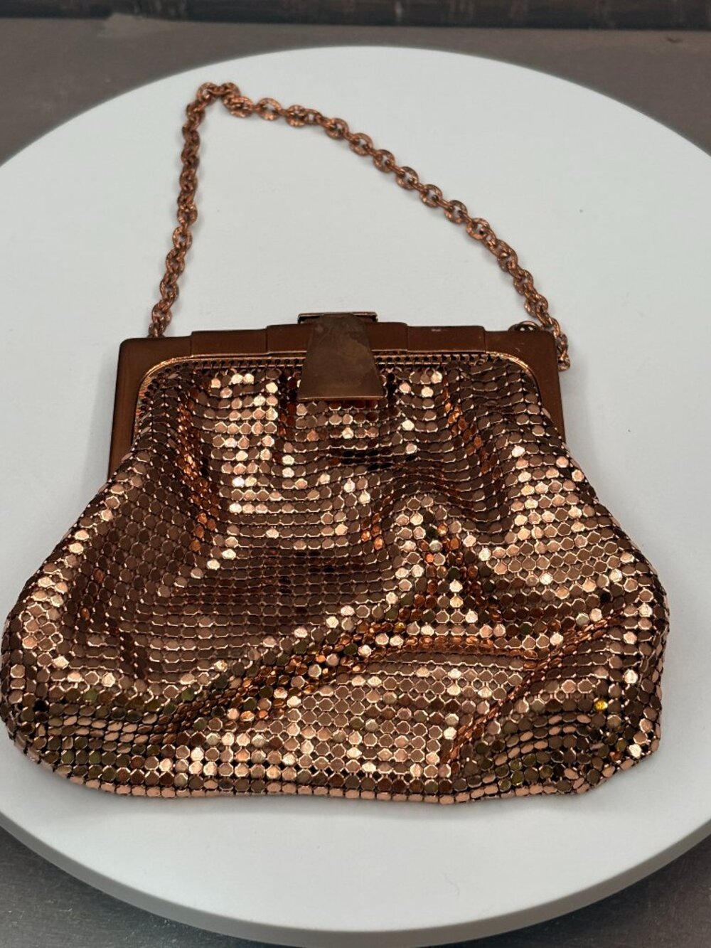 Whiting & Davis Gold Tone Metal Mesh Evening Bag Purse